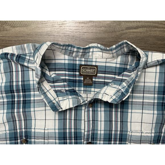 C.E. Schmidt Men’s Workwear Blue Plaid Short Sleeve Button Down Shirt Size 4X - Picture 3 of 8